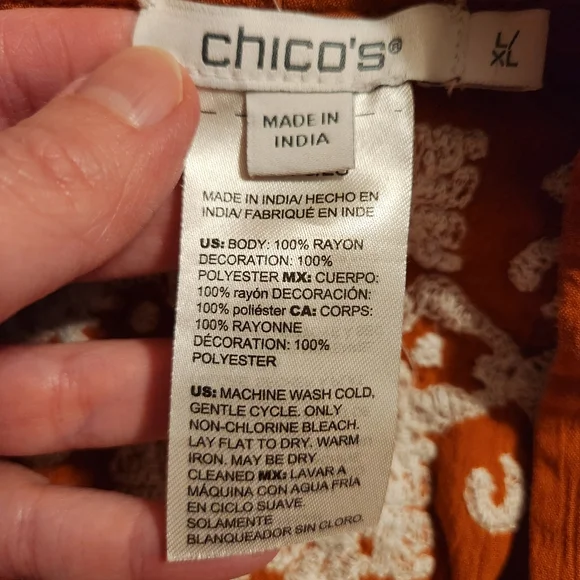 Women’s Chicos Embroidered Terracotta Kimono Cardigan Size L/XL Pockets Boho - Picture 7 of 8